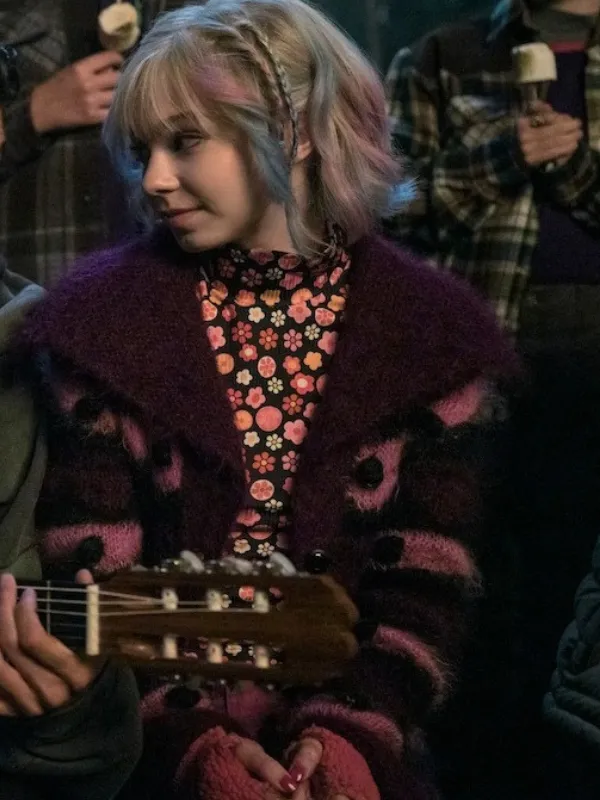 Enid Sinclair Fuzzy Purple and Pink Striped Cardigan